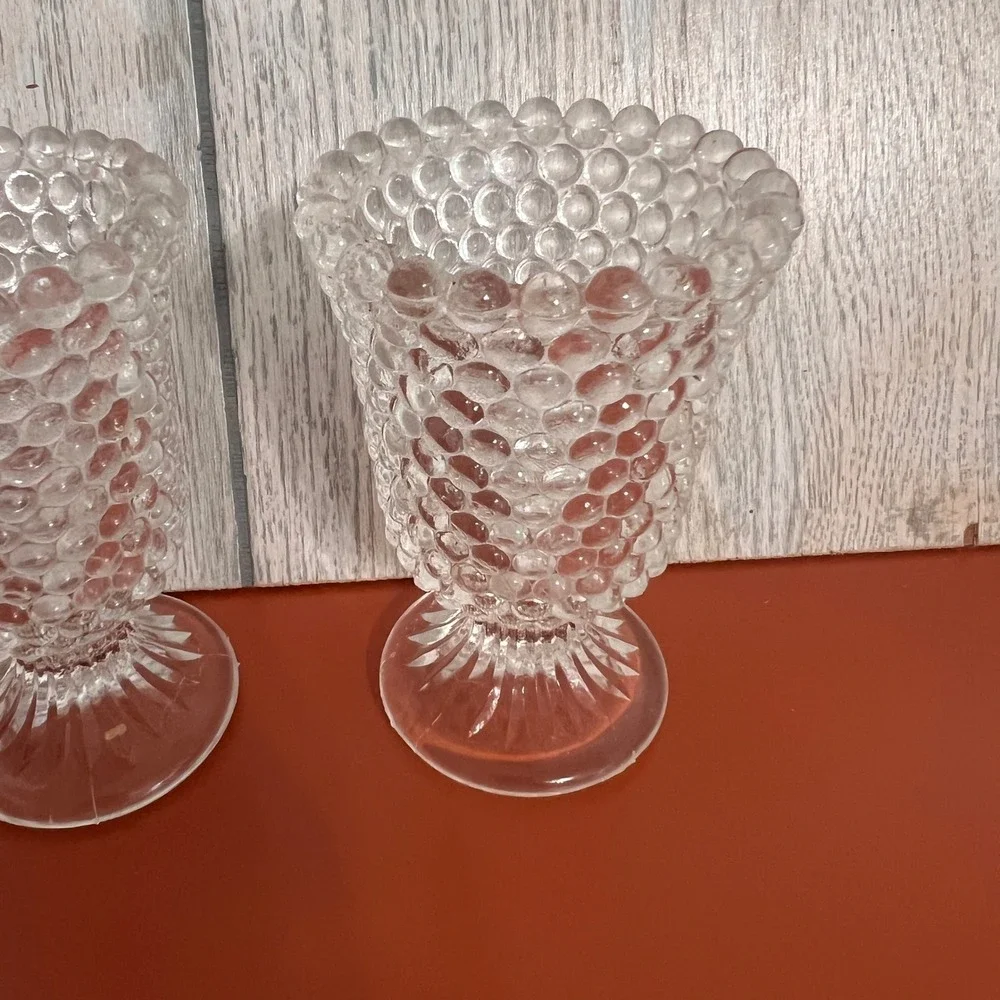 Vintage Clear Hobnail Glass Votive Candle Holders Pedestal Toothpick Set of 2